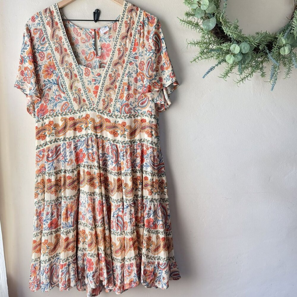 Bila Women's Floral Paisley Short Tiered Dress